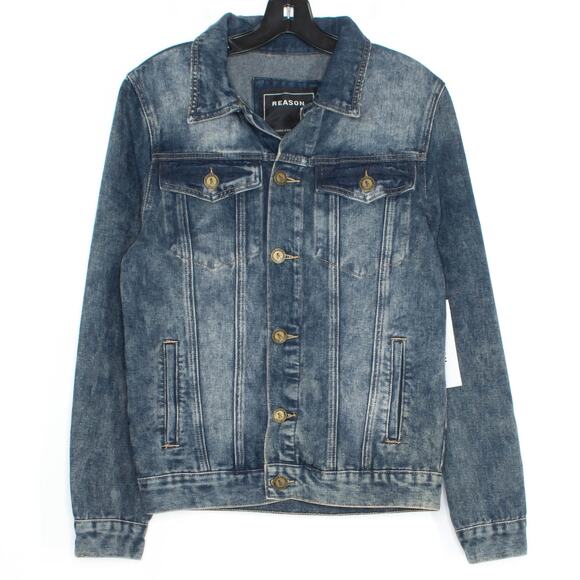 NWT Reason Mens Jacket Denim Trucker Grunge Retro Streetwear Gorpcore Blue Small - Picture 1 of 2